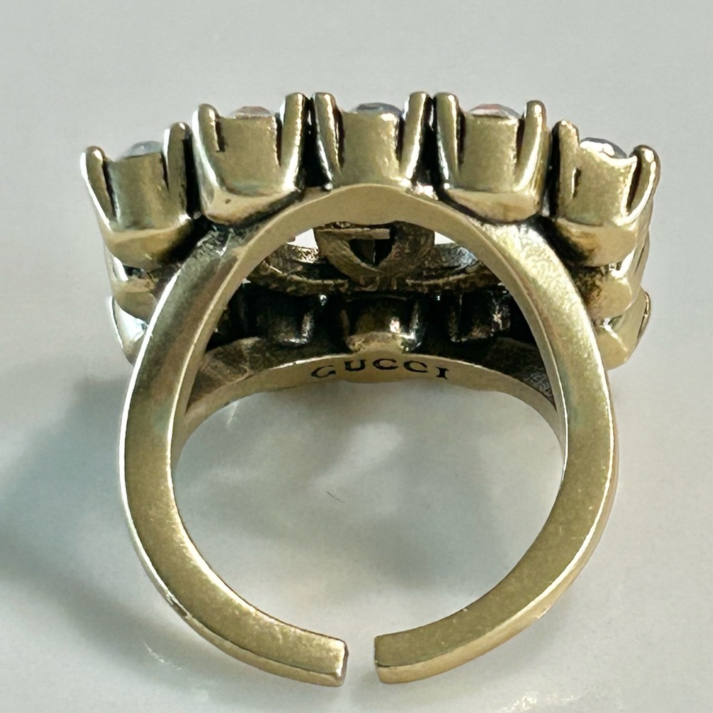 Gucci Gold Tone Metal Rhinestone Ring - Picture 7 of 8